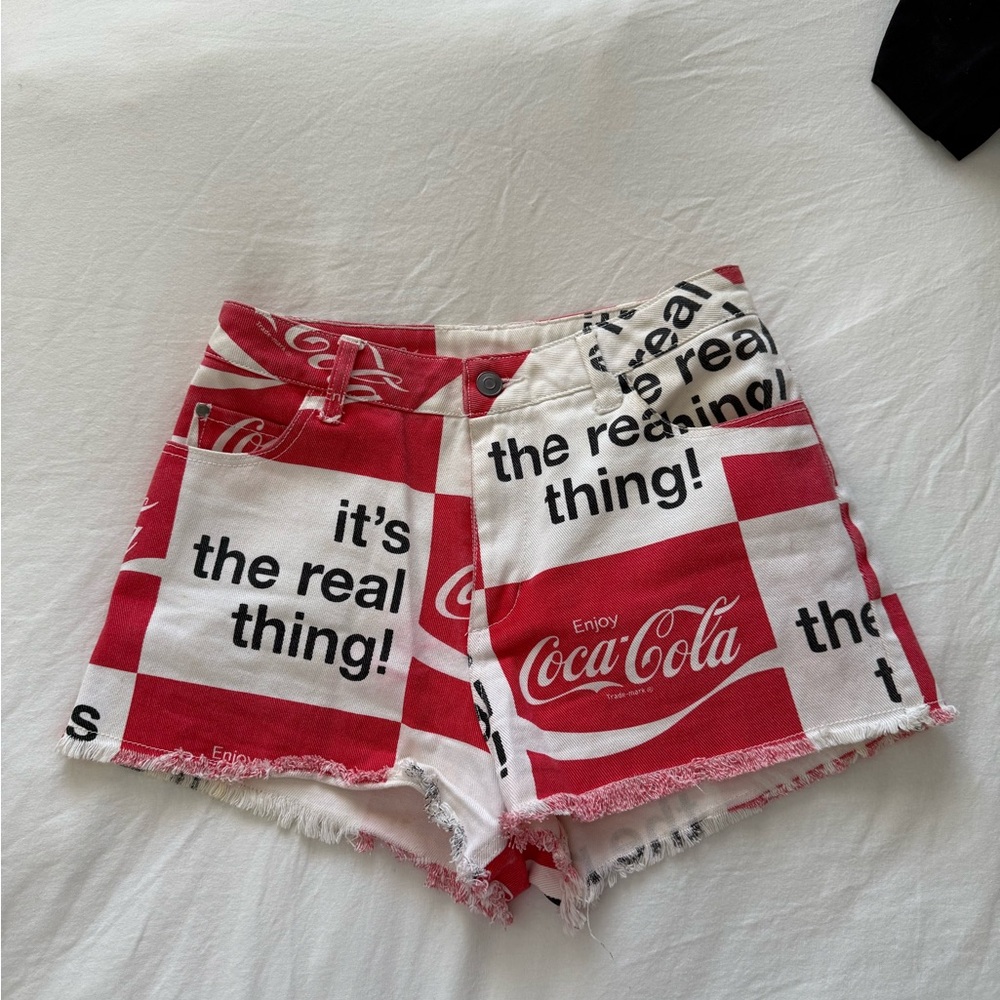 Coca Cola Women's Red and White Shorts